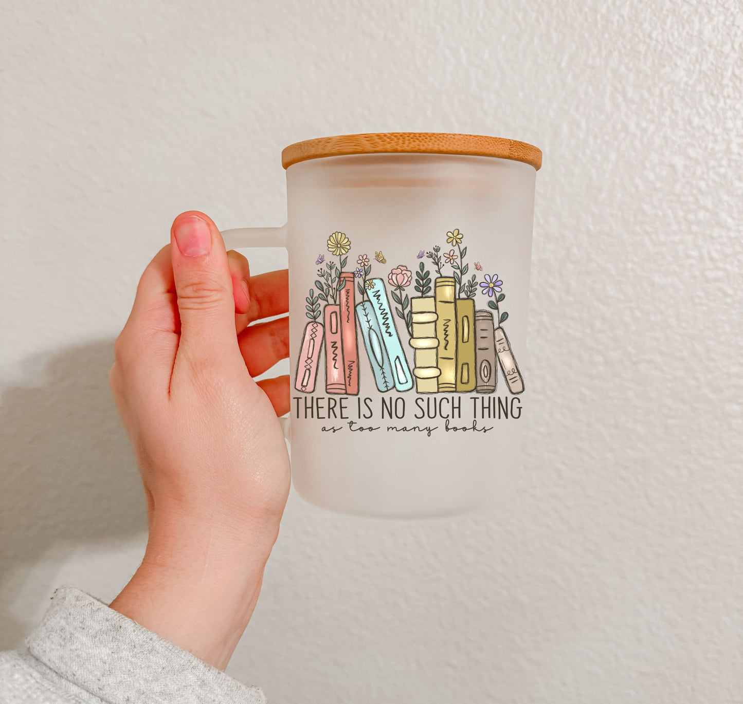 17 oz Frosted Glass Mug | Floral Books (5 Options)