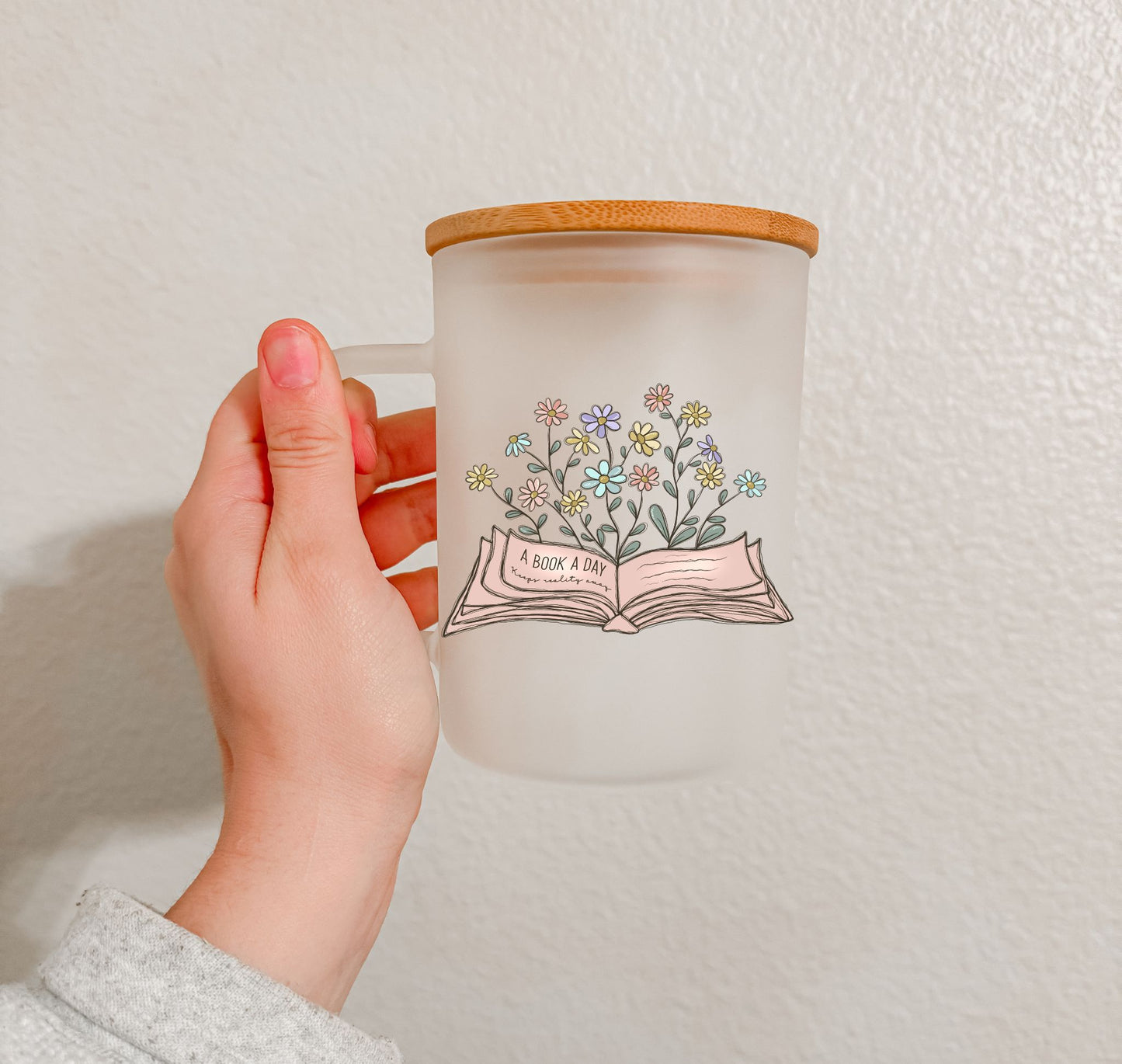 17 oz Frosted Glass Mug | Floral Books (5 Options)