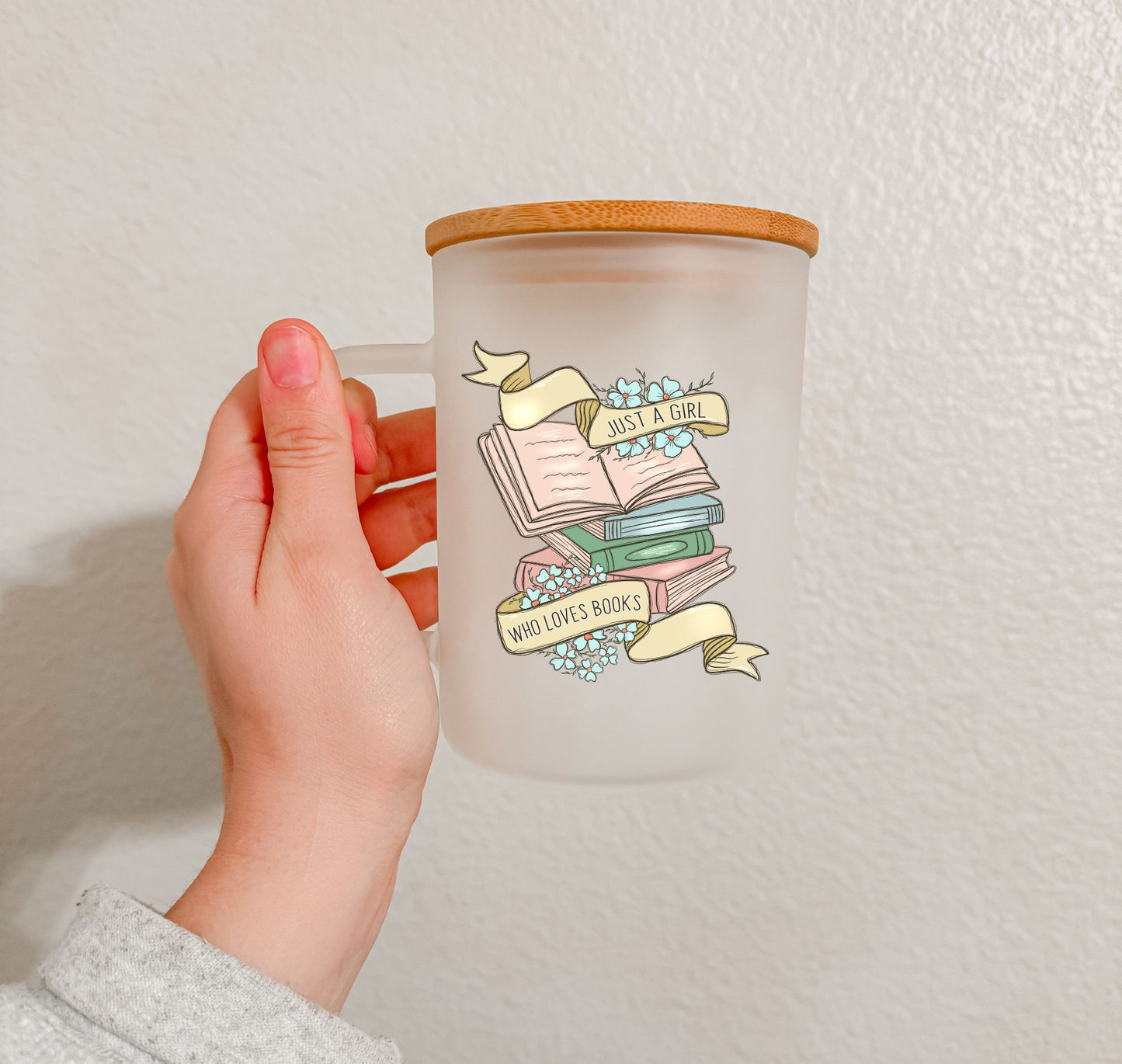 17 oz Frosted Glass Mug | Floral Books (5 Options)