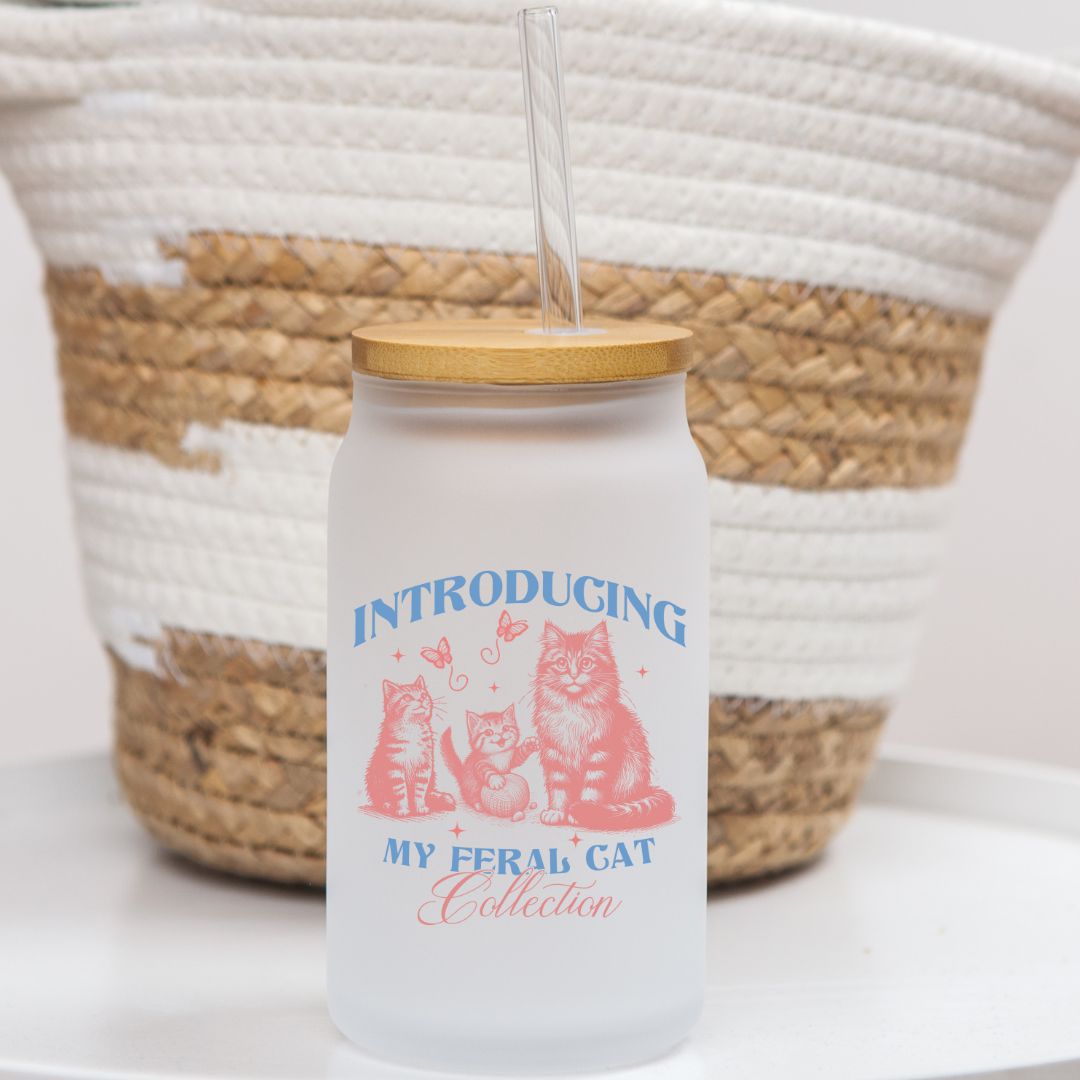 16 oz Frosted Glass Can | Vintage Kitty (11 Options)