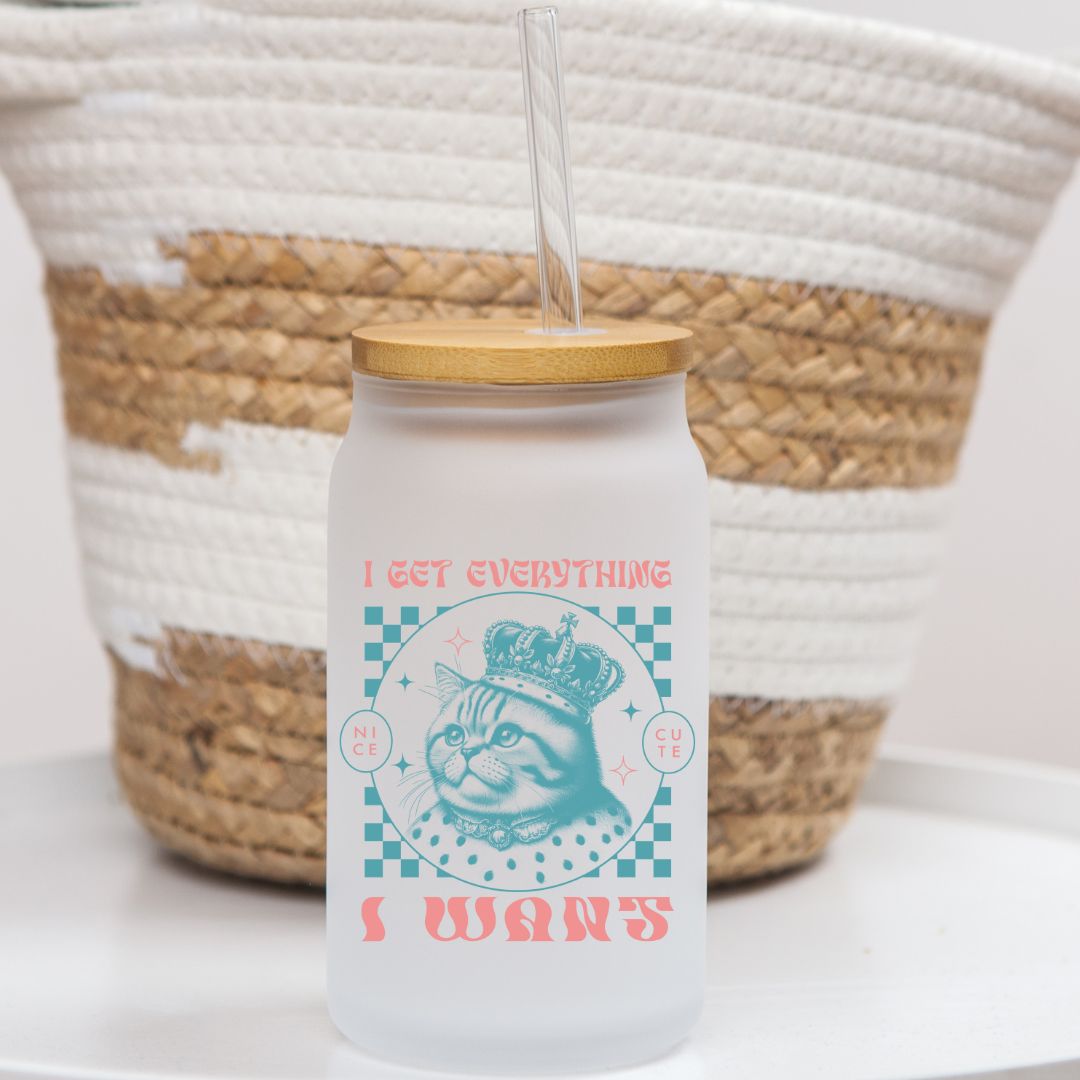 16 oz Frosted Glass Can | Vintage Kitty (11 Options)
