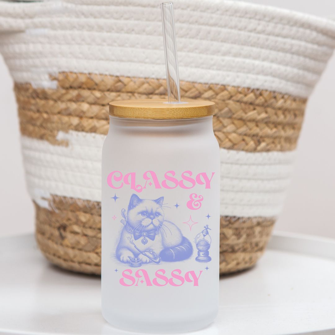 16 oz Frosted Glass Can | Vintage Kitty (11 Options)