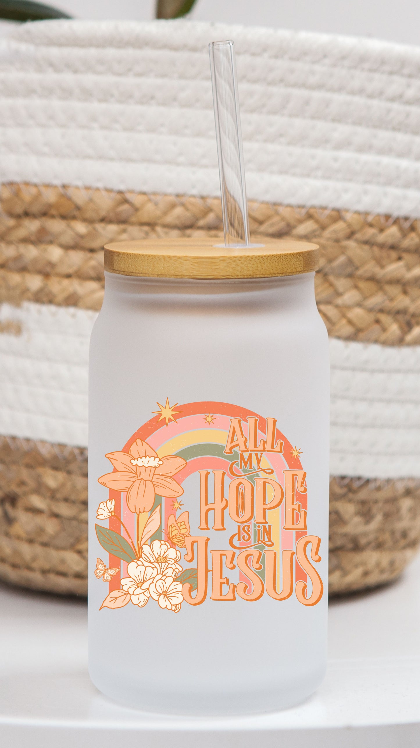 16 oz Frosted Glass Can | Boho Christian (13 Options)