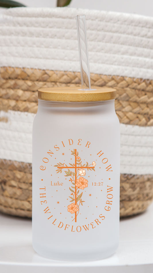 16 oz Frosted Glass Can | Boho Christian (13 Options)