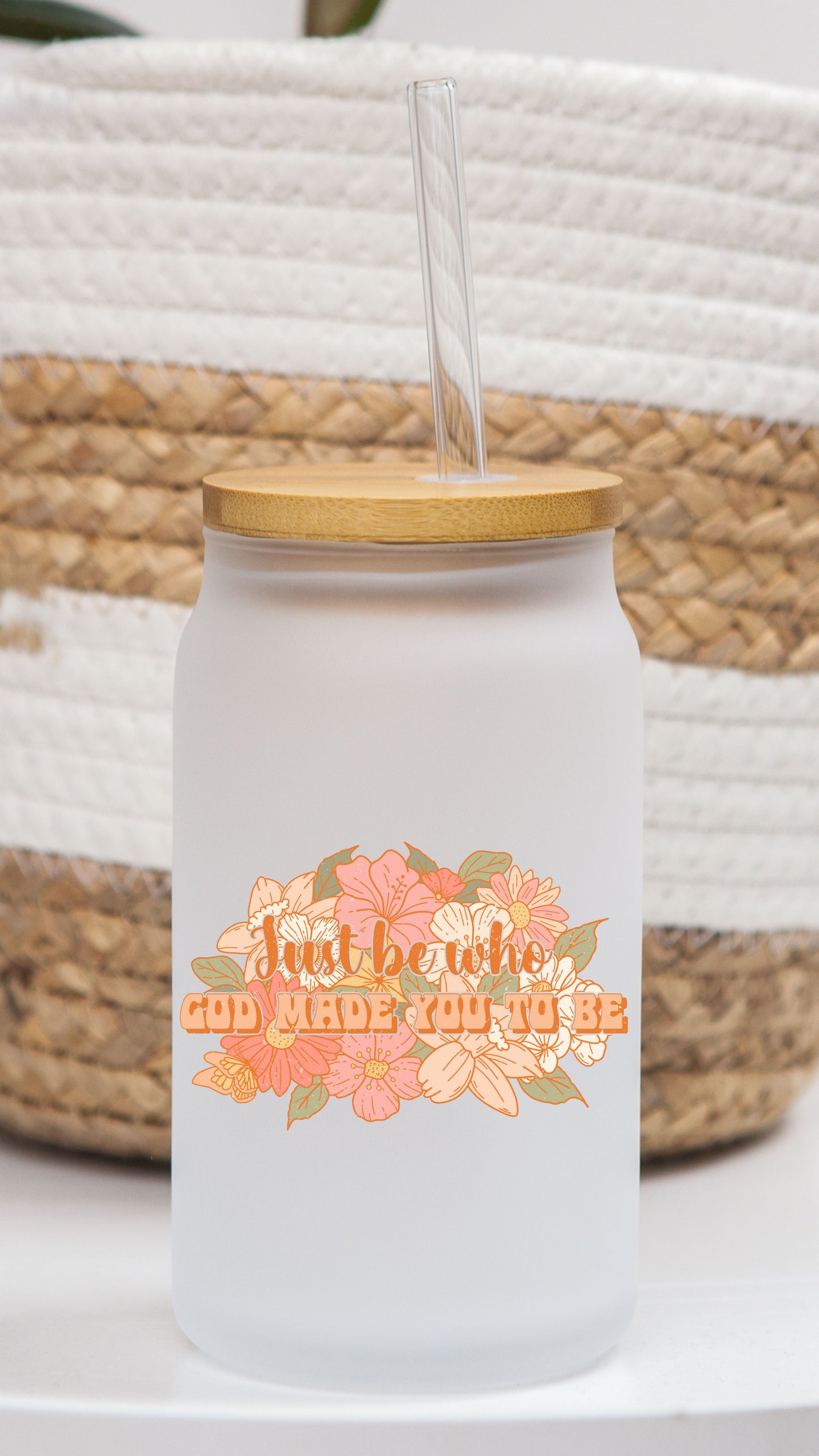 16 oz Frosted Glass Can | Boho Christian (13 Options)