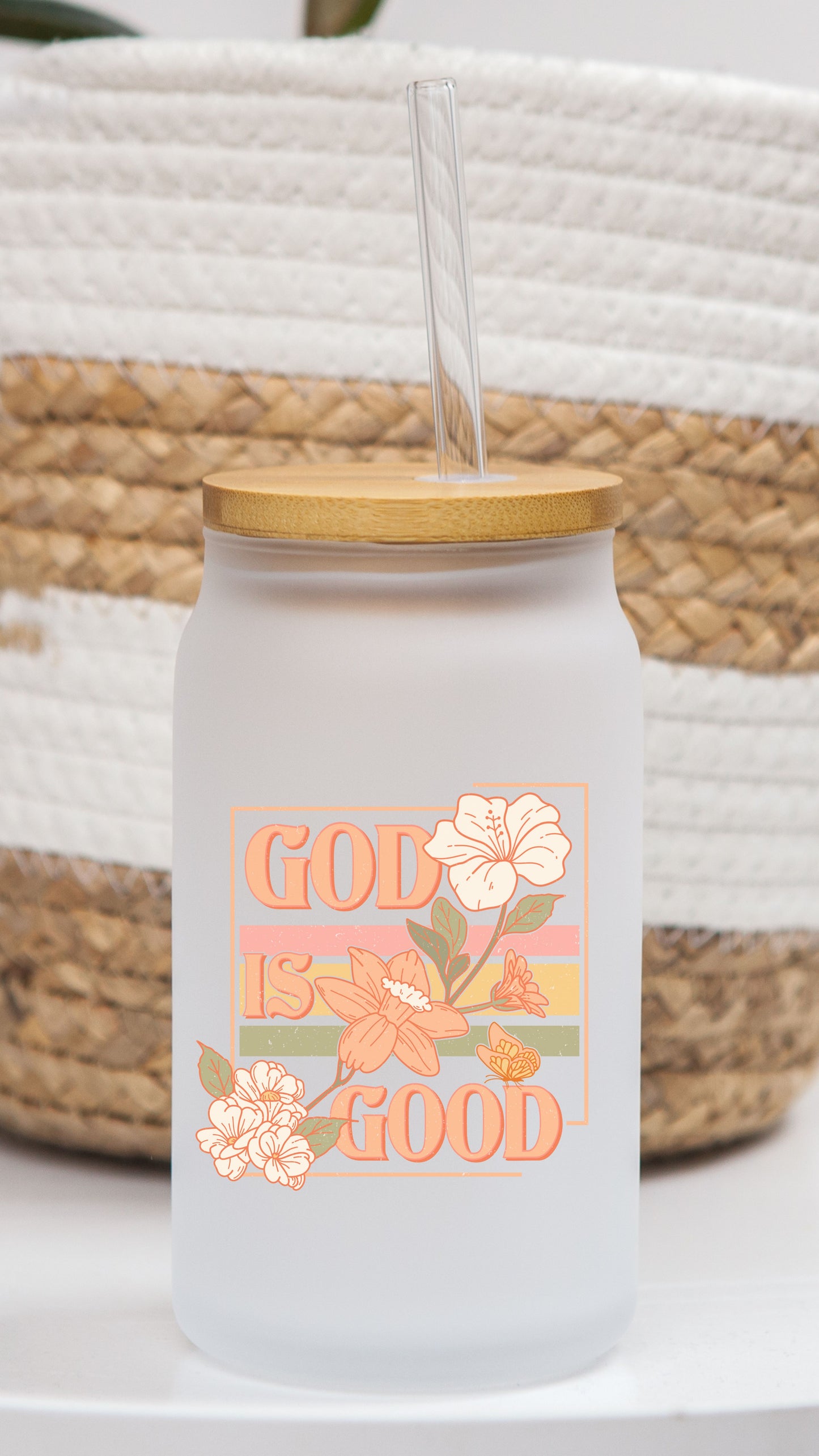 16 oz Frosted Glass Can | Boho Christian (13 Options)