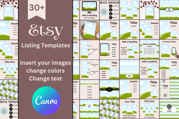 30+ Customizable Etsy Listing Canva Template Set for Digital Products