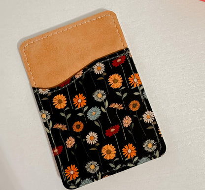 Black Flowers Leather Card Holder