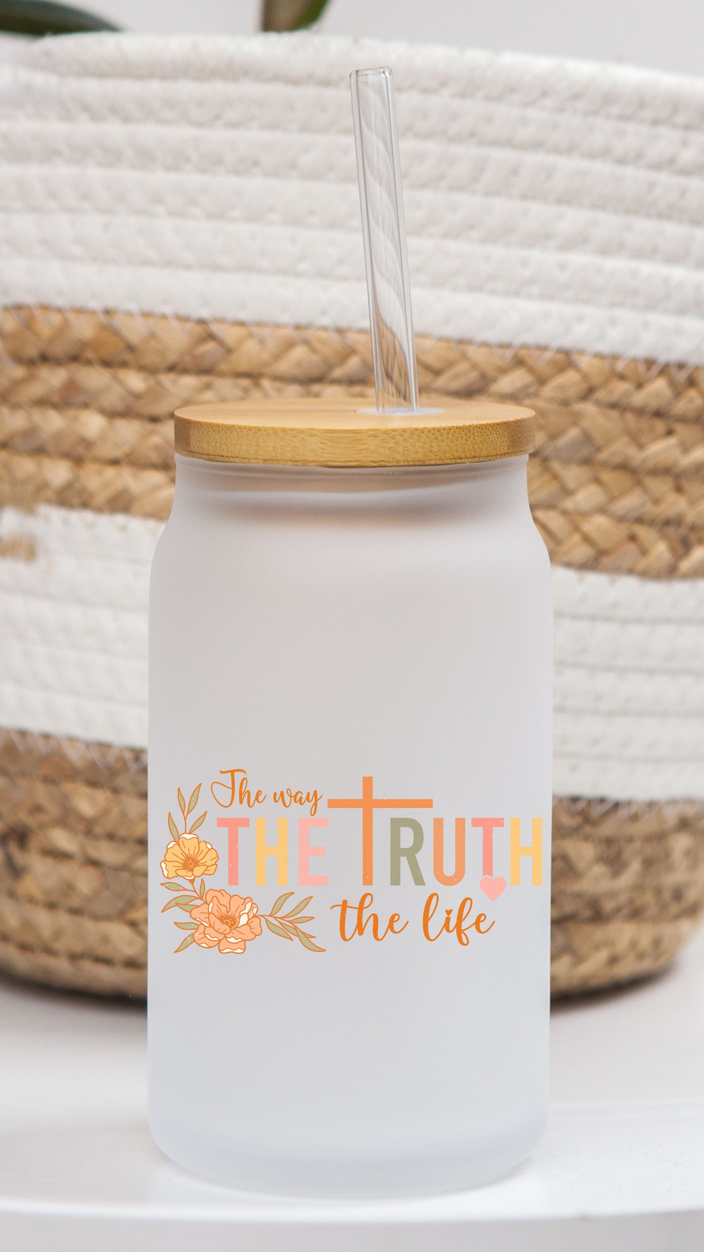 16 oz Frosted Glass Can | Boho Christian (13 Options)