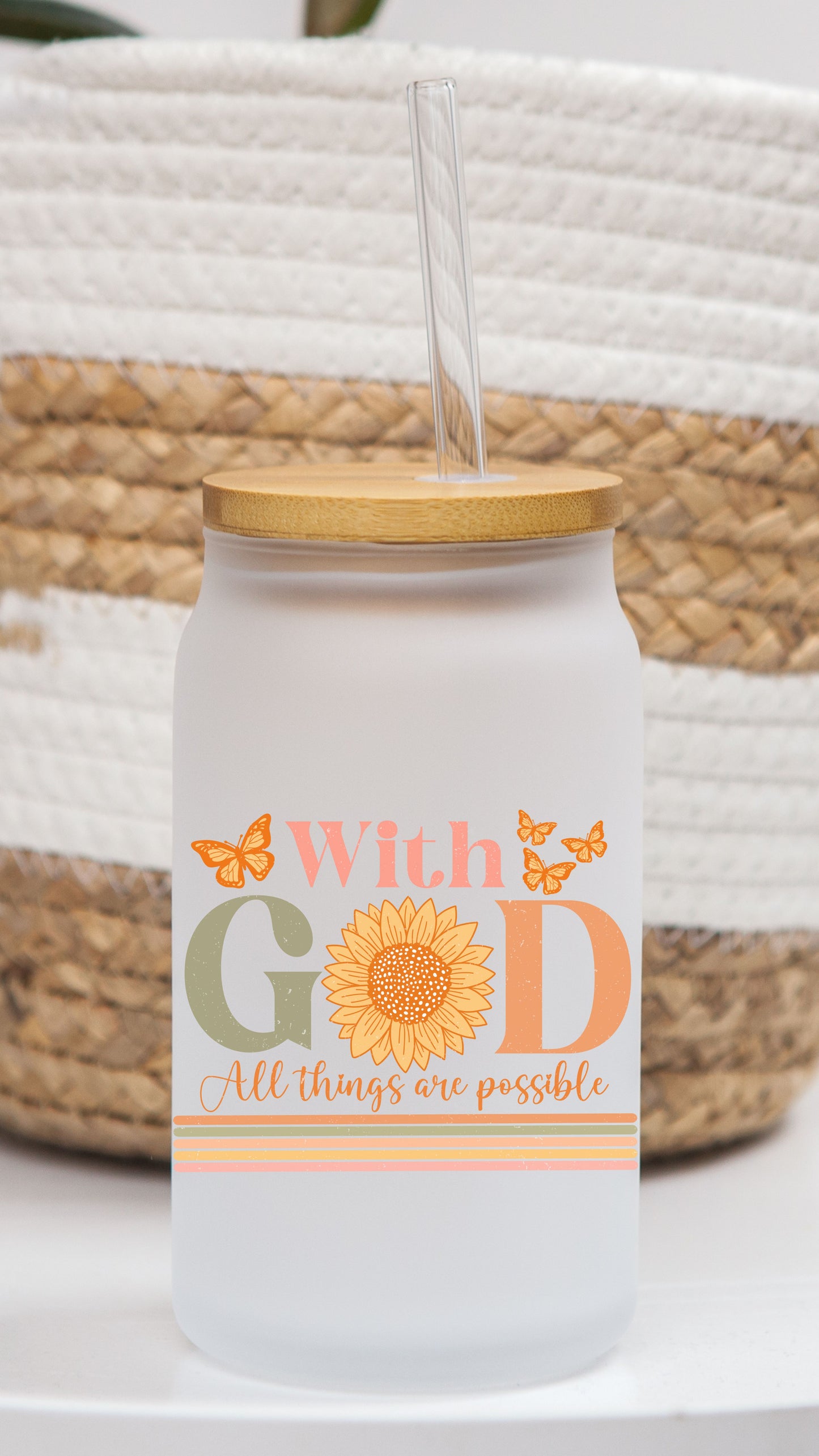 16 oz Frosted Glass Can | Boho Christian (13 Options)