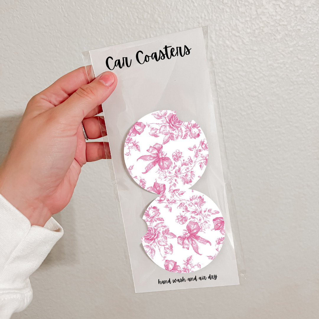 Set of 2 Neoprene Car Coasters | Pink Florals (18 Options)