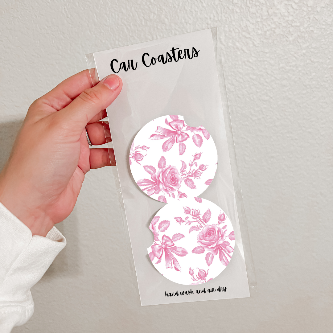 Set of 2 Neoprene Car Coasters | Pink Florals (18 Options)