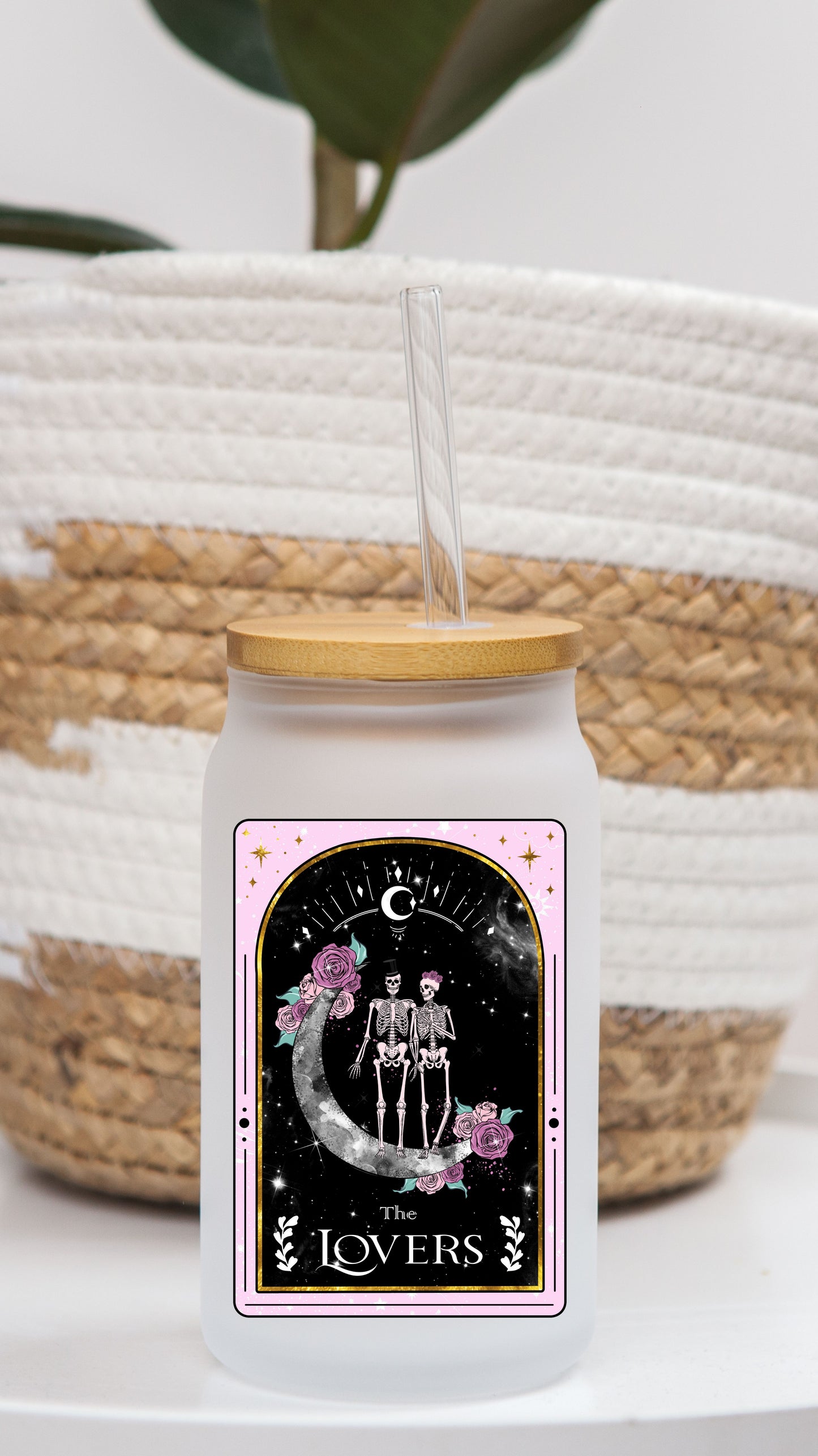 16 oz Frosted Glass Can | Lovers Tarot (6 Options)