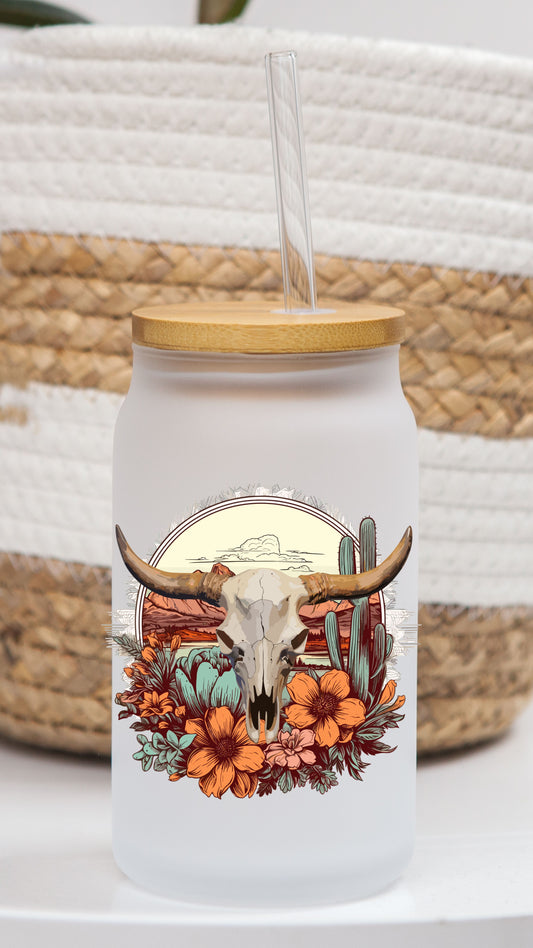 16 oz frosted glass can | longhorn florals (2 options)