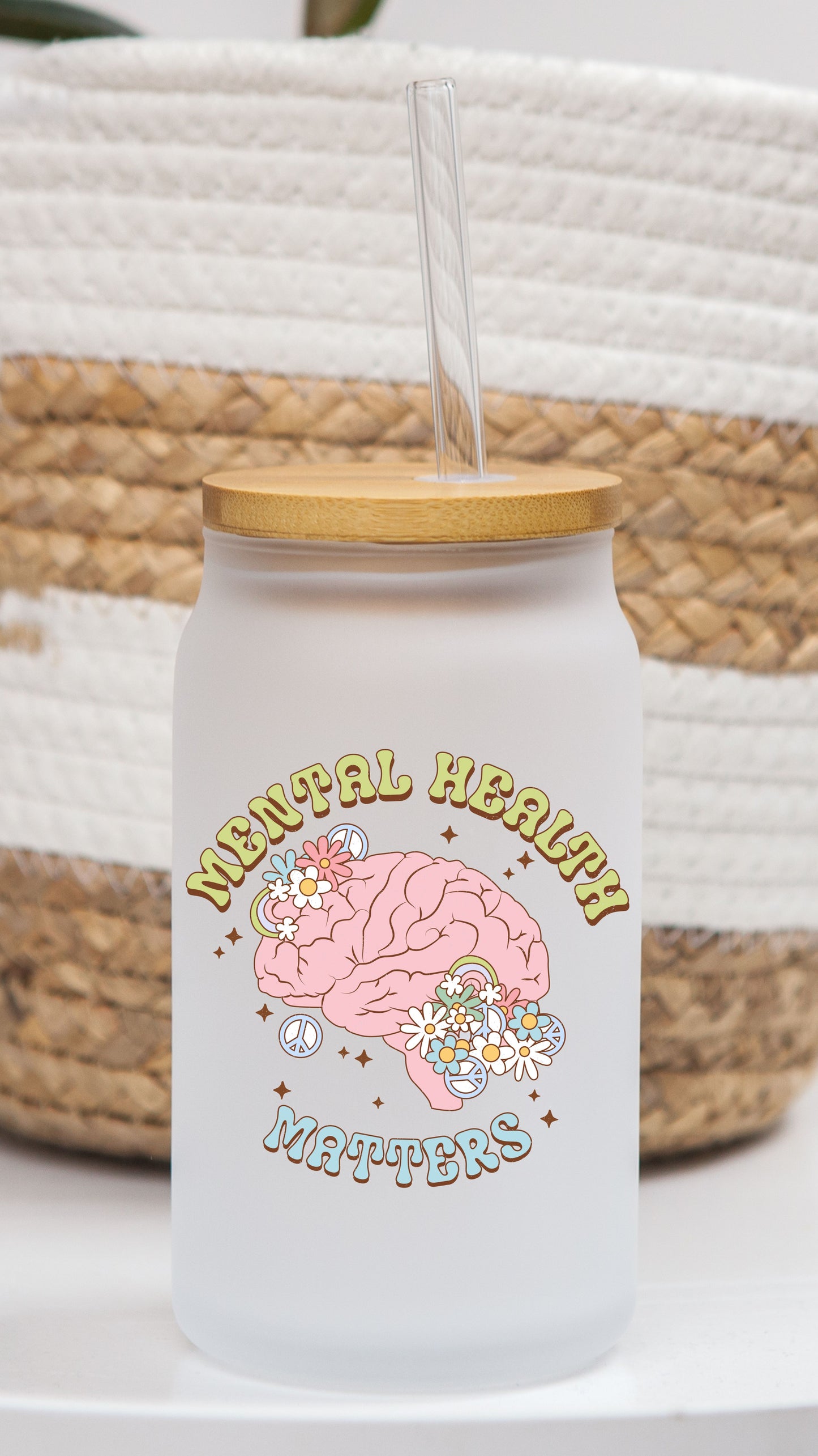 16 oz Frosted Glass Can | Pastel Mental Health (13 Options)