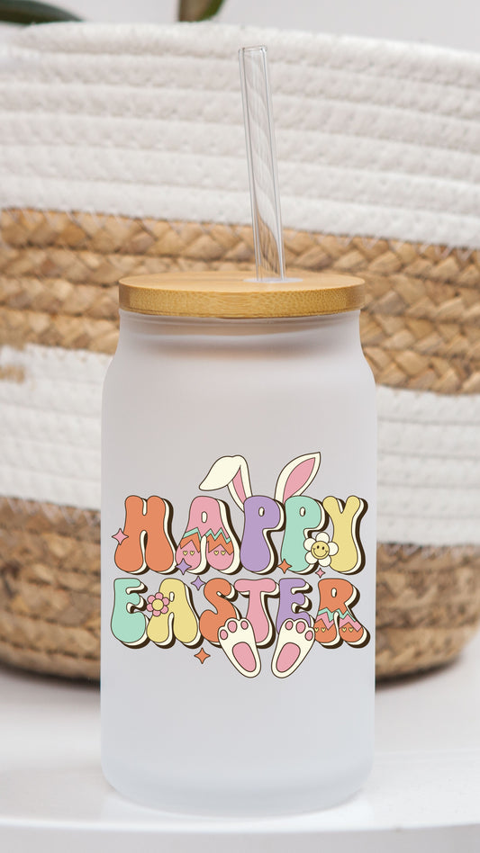 16 oz Frosted Glass Can | Groovy Easter (9 Options)