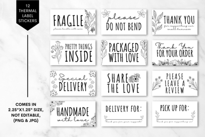 Floral Thermal Label Stickers Bundle | Digital Download