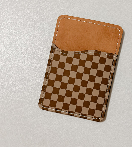 Brown Checkered Leather Card Holder