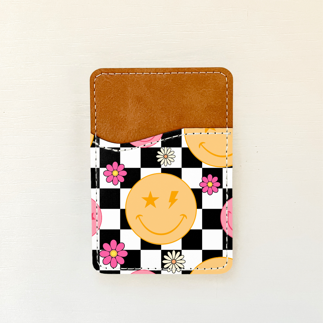 Checkered Retro Leather Card Holder