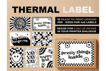 Retro Thermal Label Sticker Bundle | Digital Download