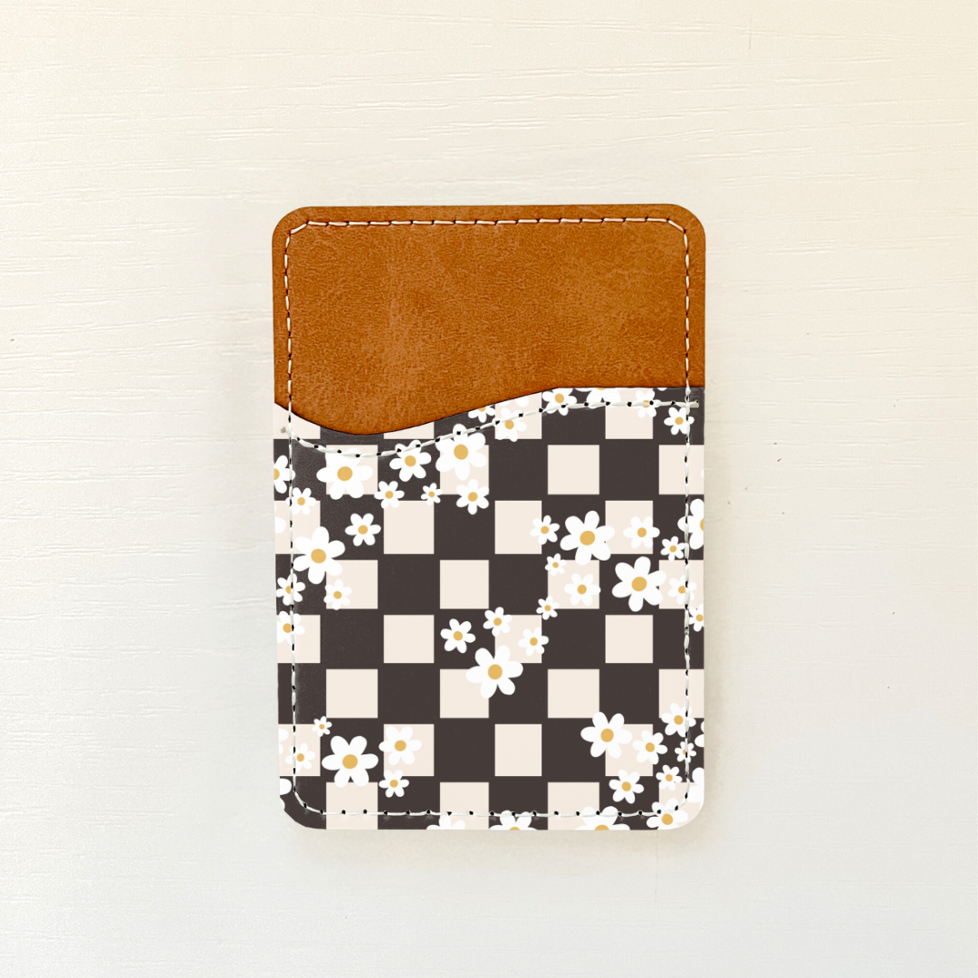 Floral Checkered Leather Card Holder