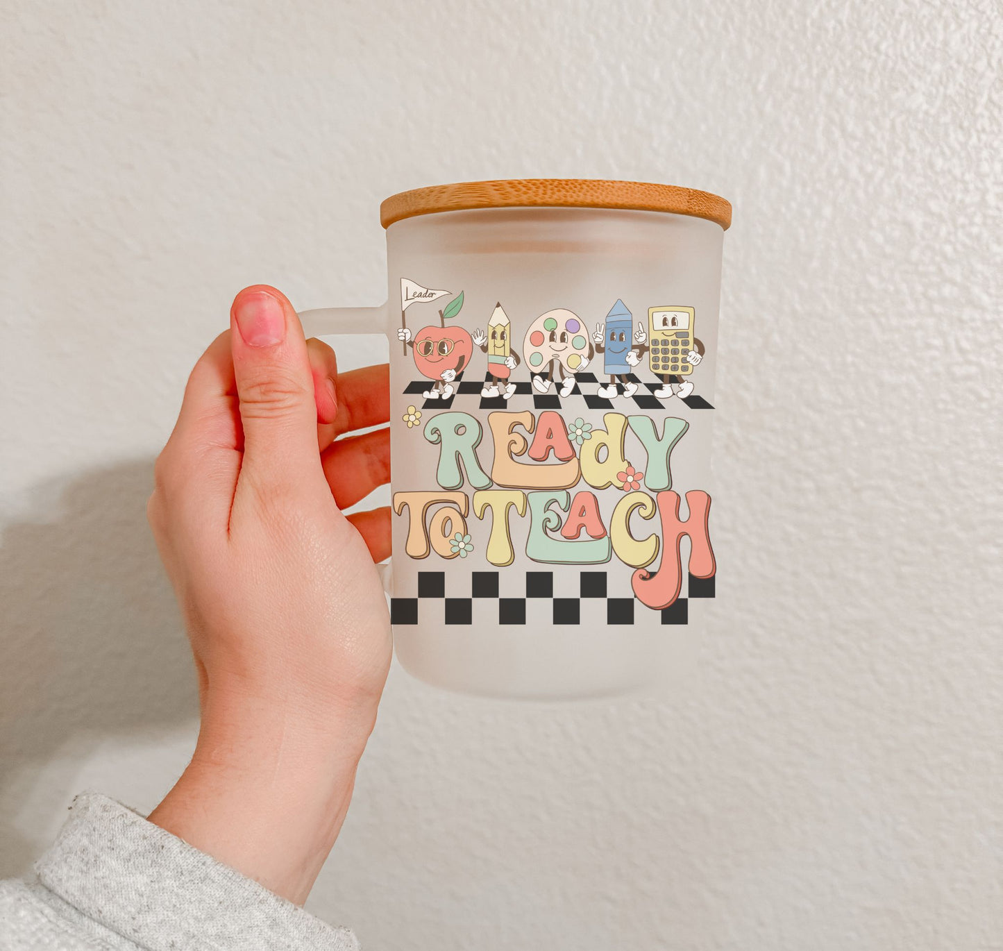 17 oz Frosted Glass Mug | Teacher Vibes (25 Options)