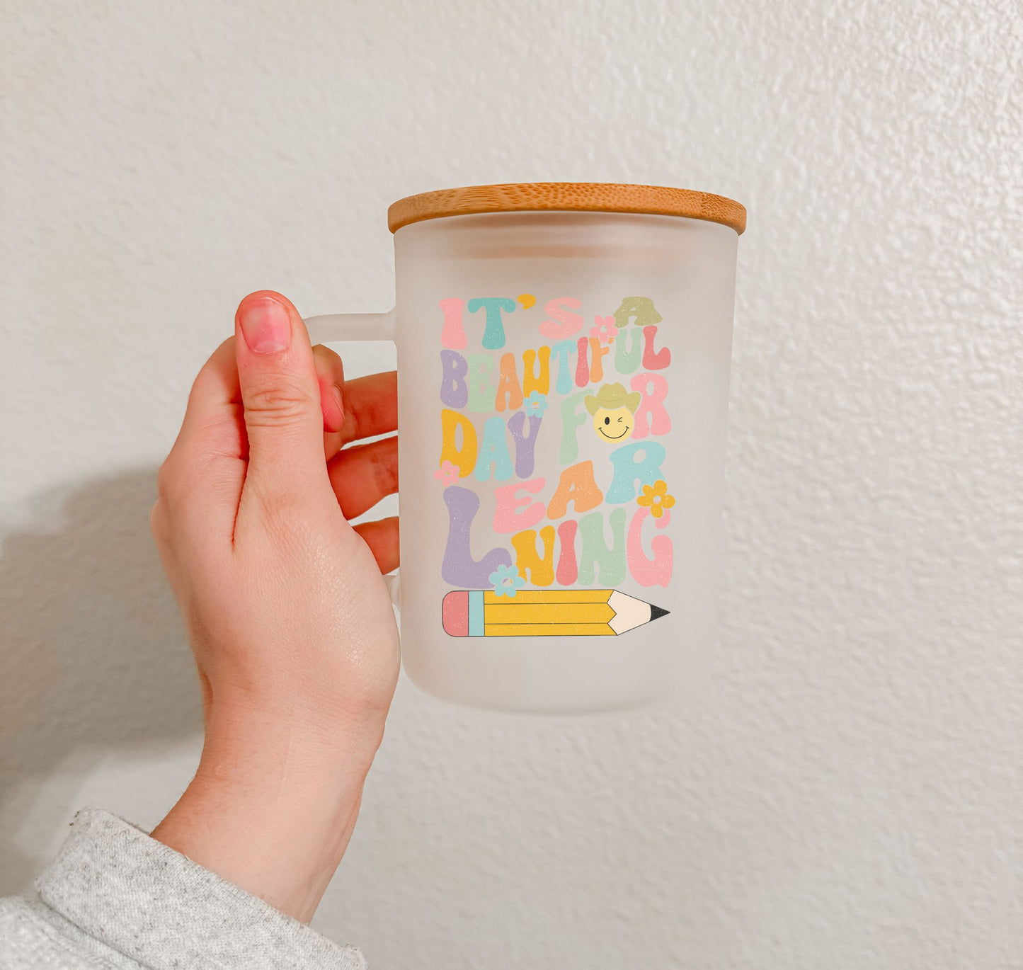 17 oz Frosted Glass Mug | Teacher Vibes (25 Options)