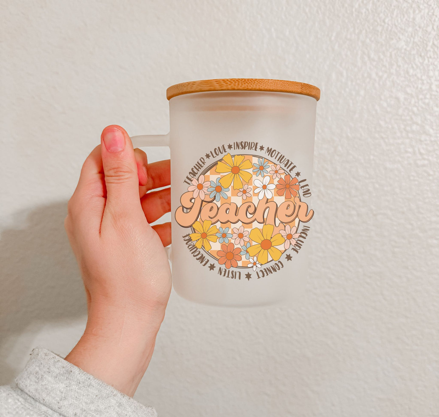 17 oz Frosted Glass Mug | Teacher Vibes (25 Options)