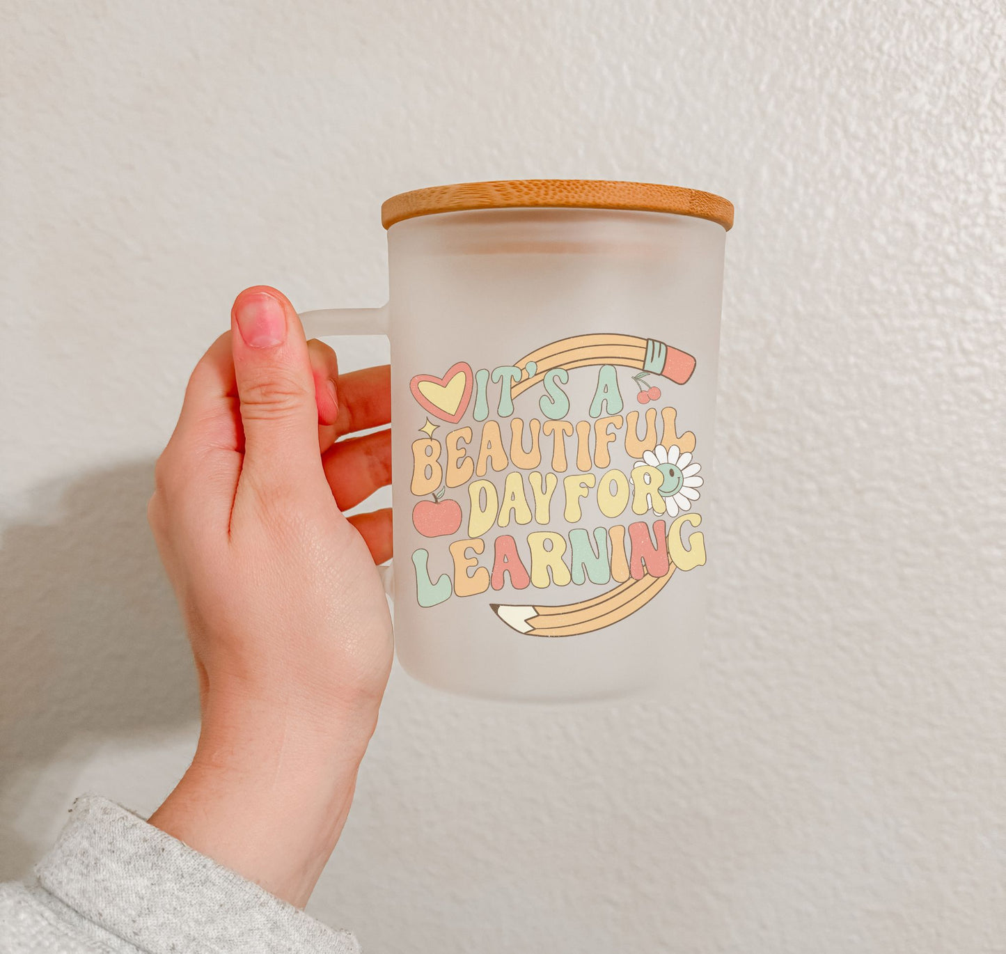 17 oz Frosted Glass Mug | Teacher Vibes (25 Options)