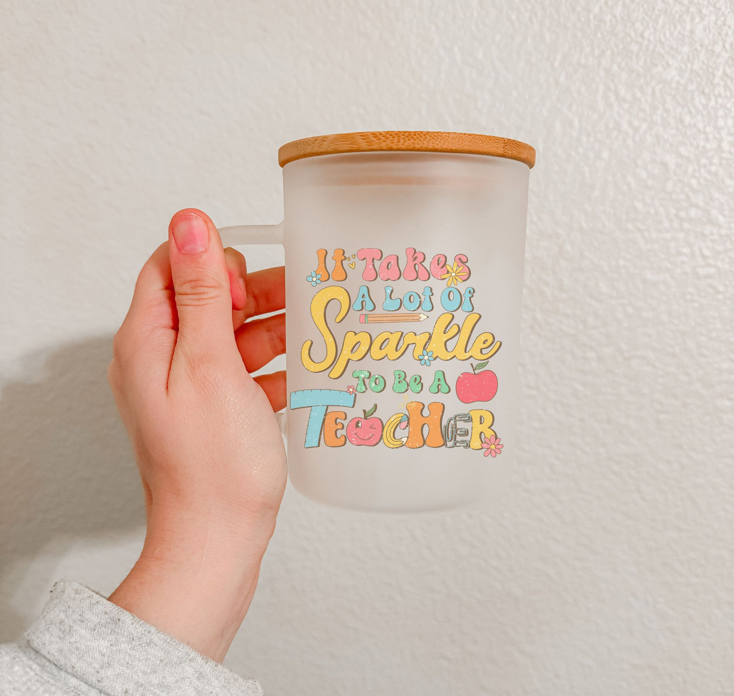 17 oz Frosted Glass Mug | Teacher Vibes (25 Options)