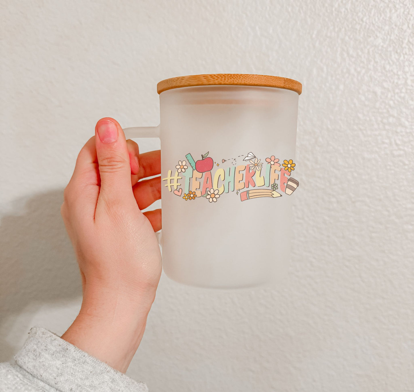 17 oz Frosted Glass Mug | Teacher Vibes (25 Options)