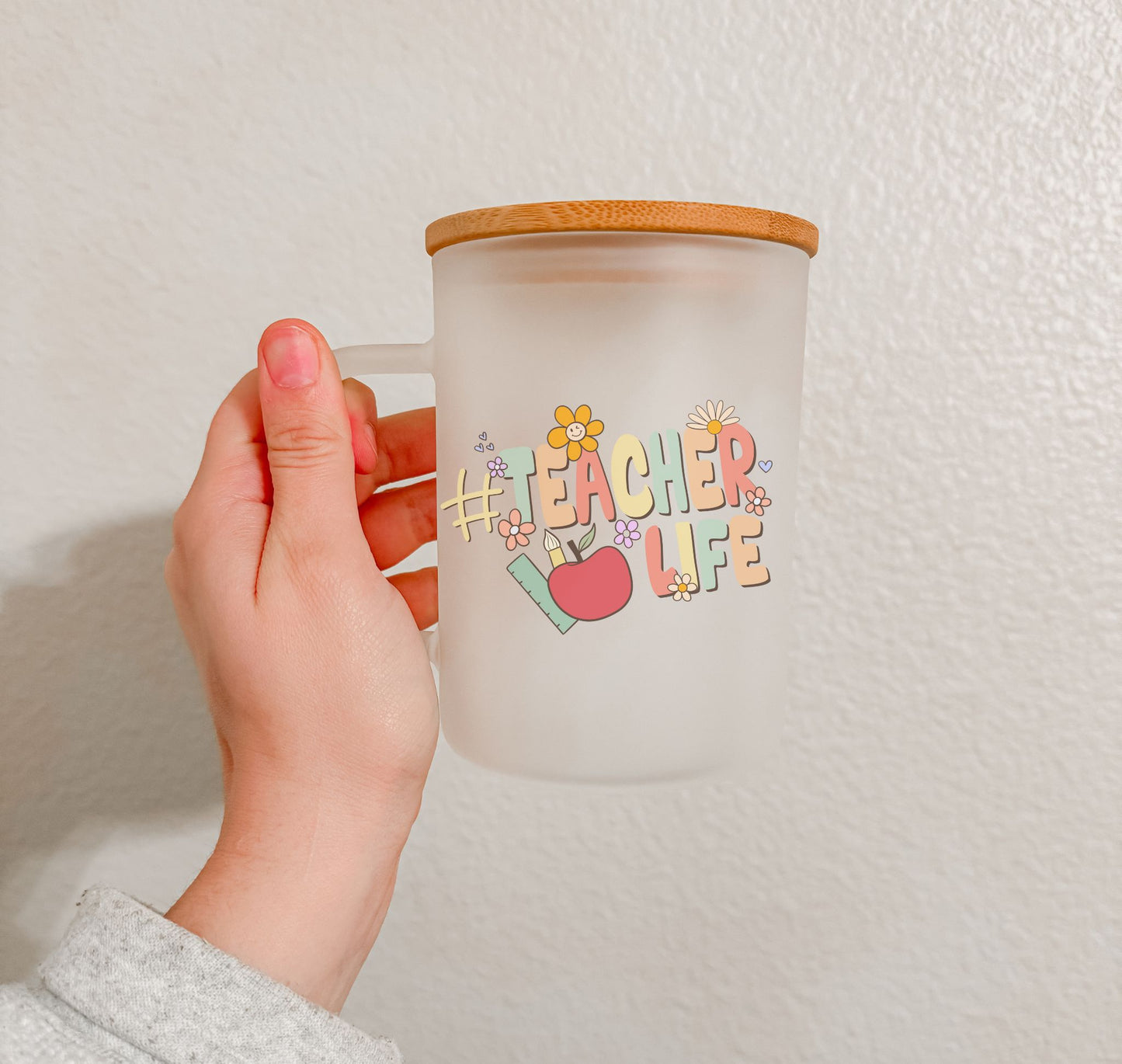 17 oz Frosted Glass Mug | Teacher Vibes (25 Options)