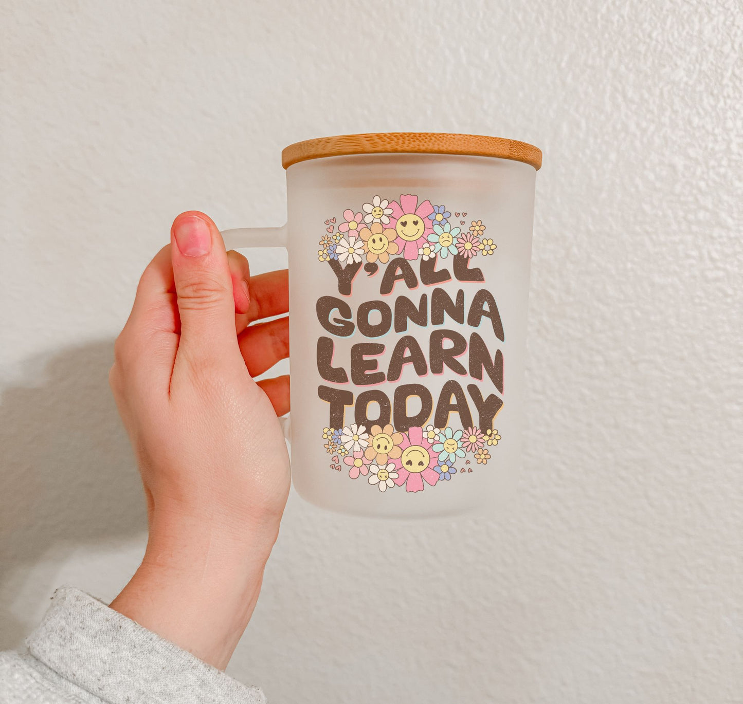 17 oz Frosted Glass Mug | Teacher Vibes (25 Options)