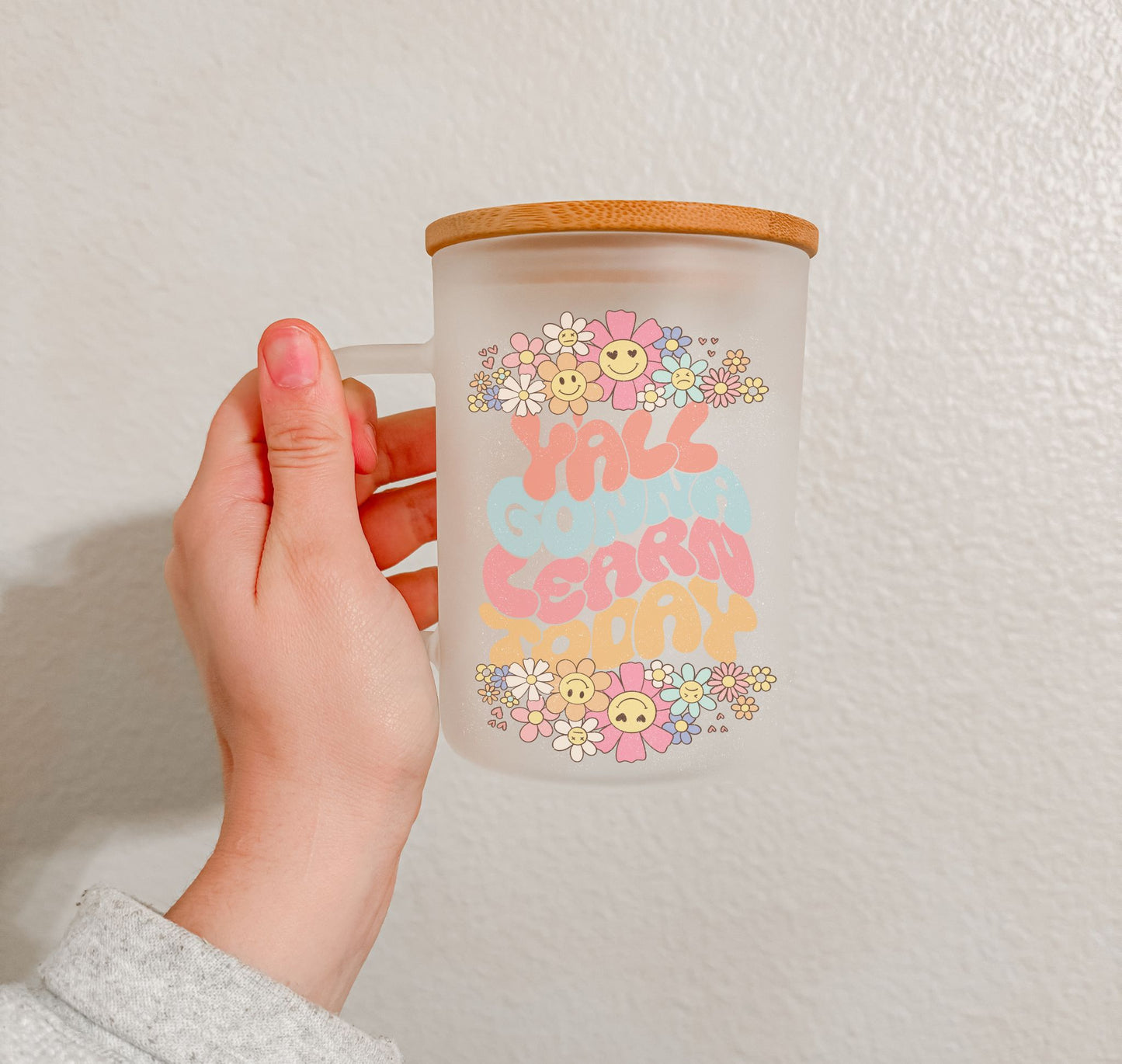 17 oz Frosted Glass Mug | Teacher Vibes (25 Options)