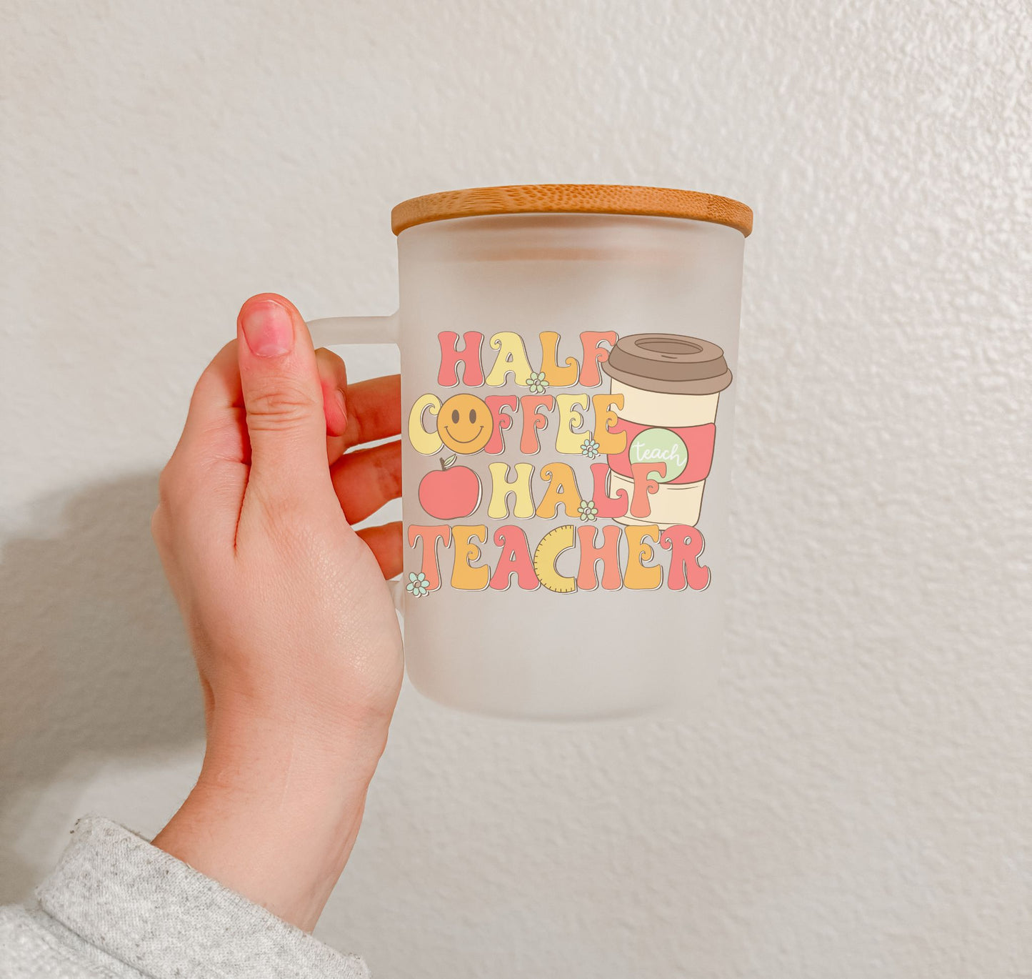 17 oz Frosted Glass Mug | Teacher Vibes (25 Options)