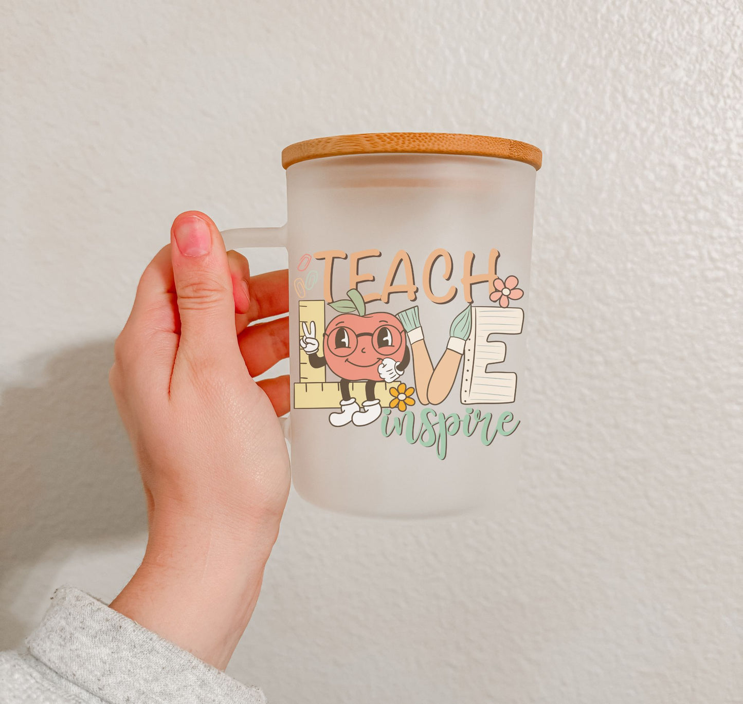 17 oz Frosted Glass Mug | Teacher Vibes (25 Options)