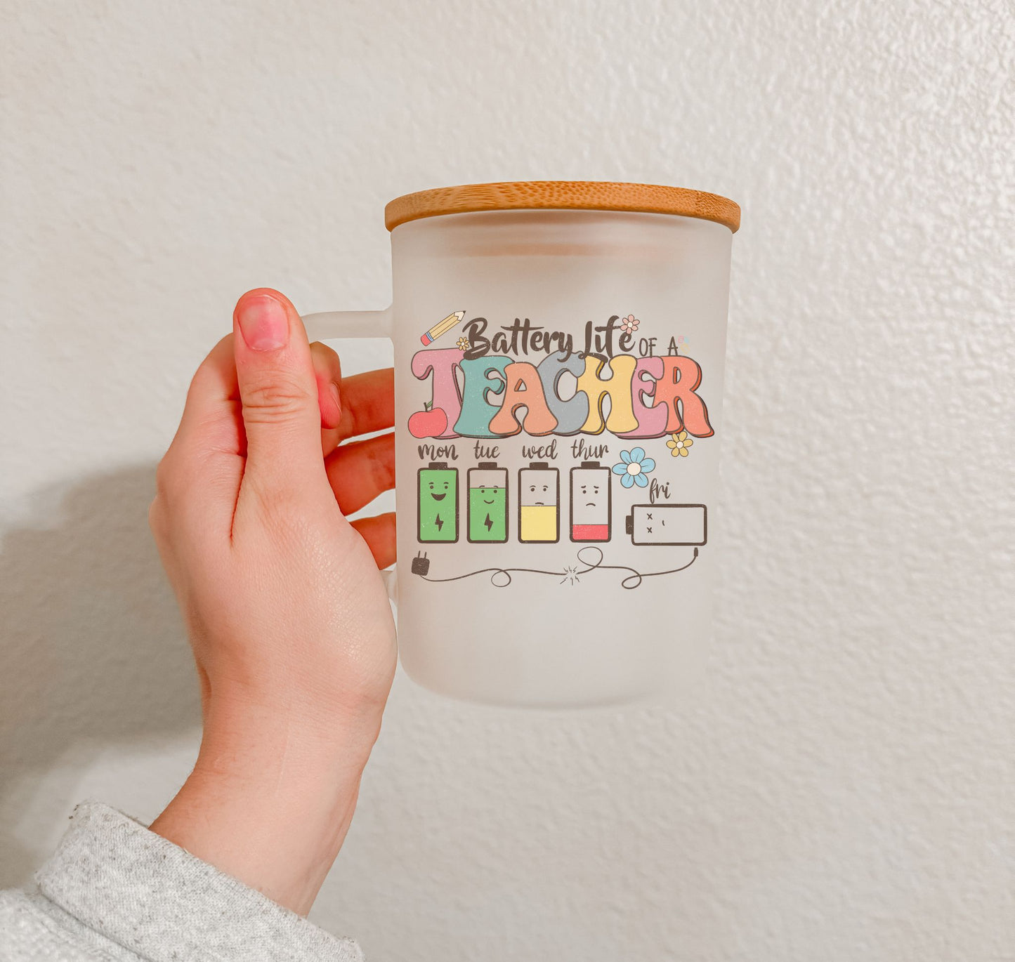 17 oz Frosted Glass Mug | Teacher Vibes (25 Options)