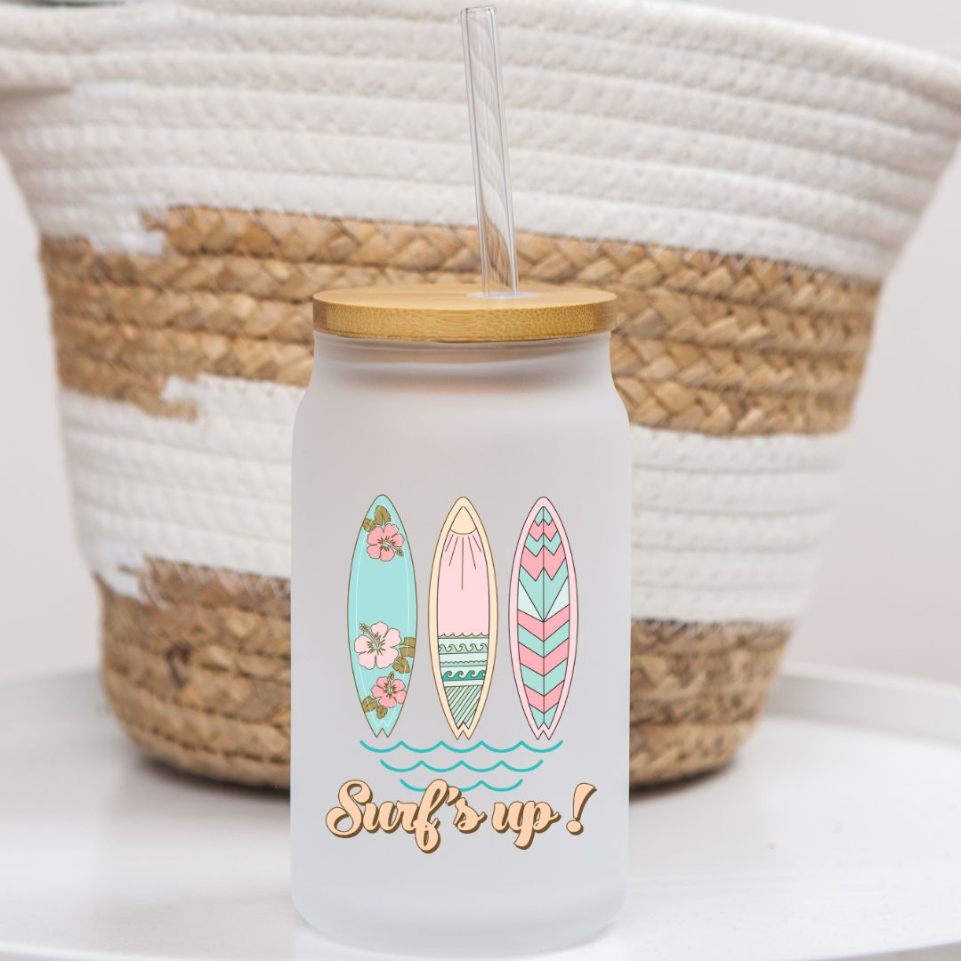 16 oz Frosted Glass Can | Pastel Beach (10 Options)