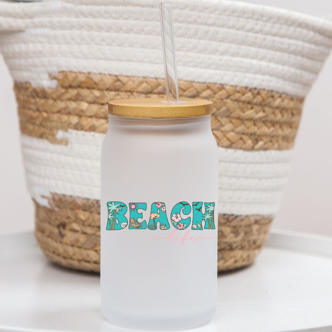 16 oz Frosted Glass Can | Pastel Beach (10 Options)