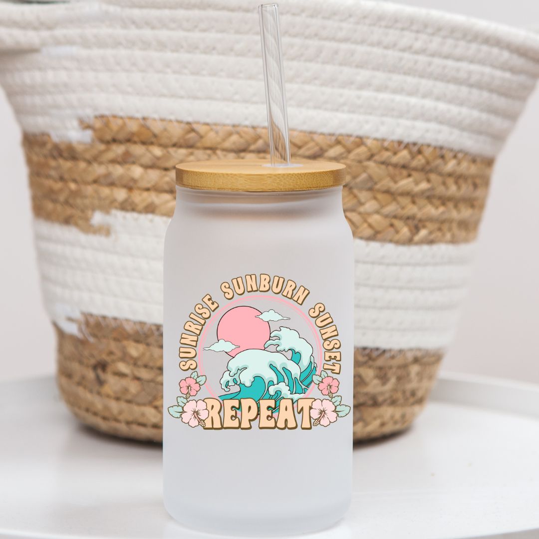 16 oz Frosted Glass Can | Pastel Beach (10 Options)