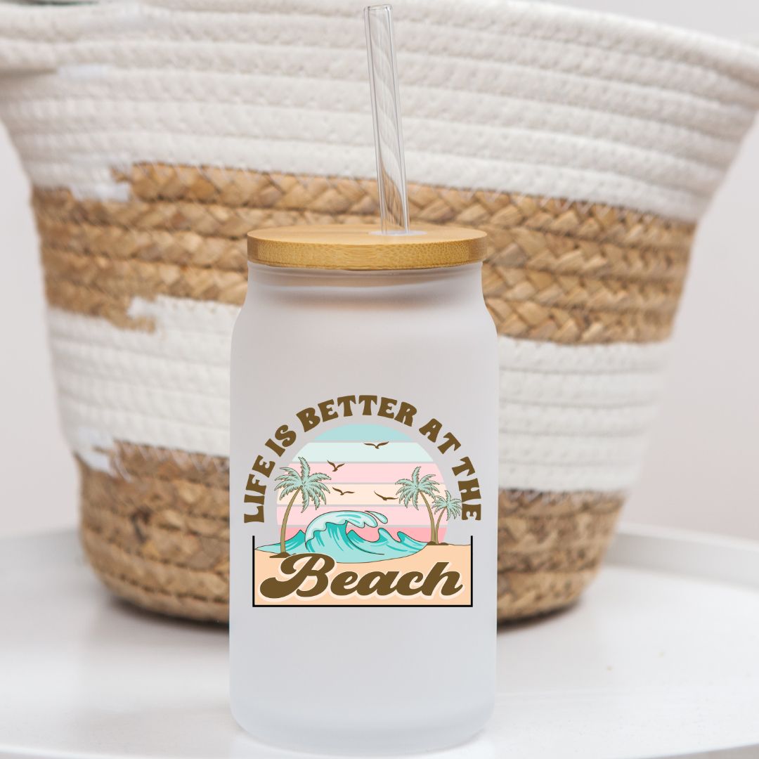 16 oz Frosted Glass Can | Pastel Beach (10 Options)