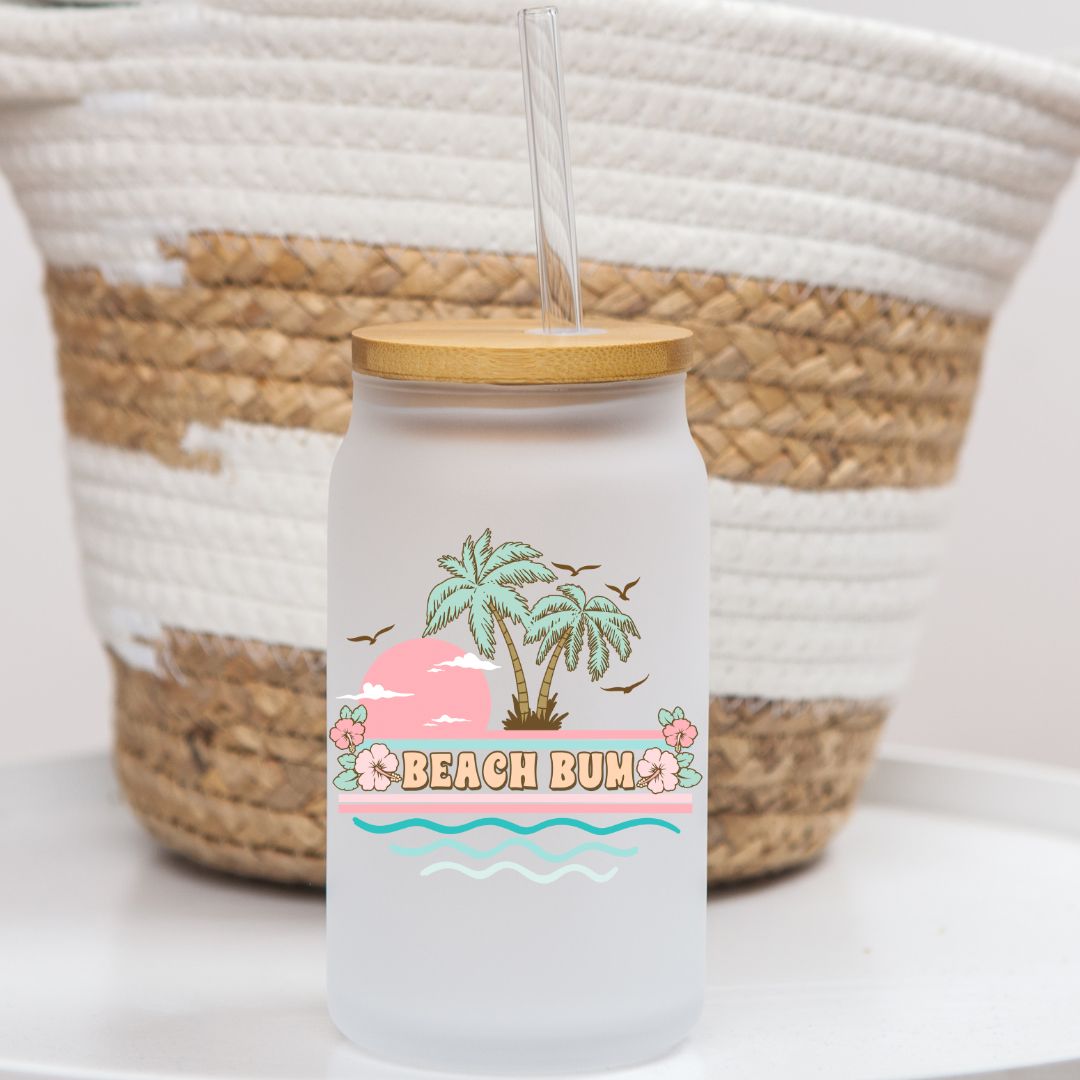 16 oz Frosted Glass Can | Pastel Beach (10 Options)