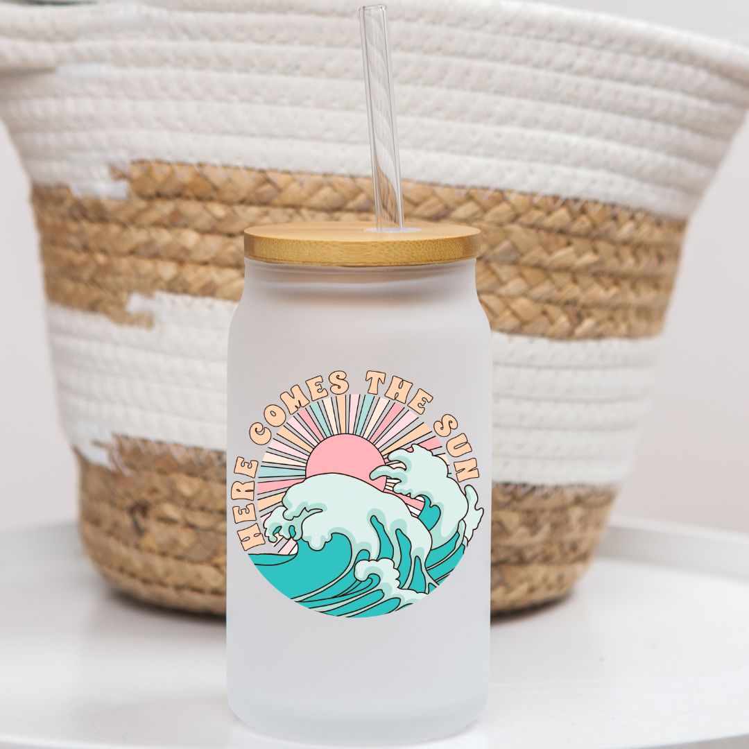 16 oz Frosted Glass Can | Pastel Beach (10 Options)