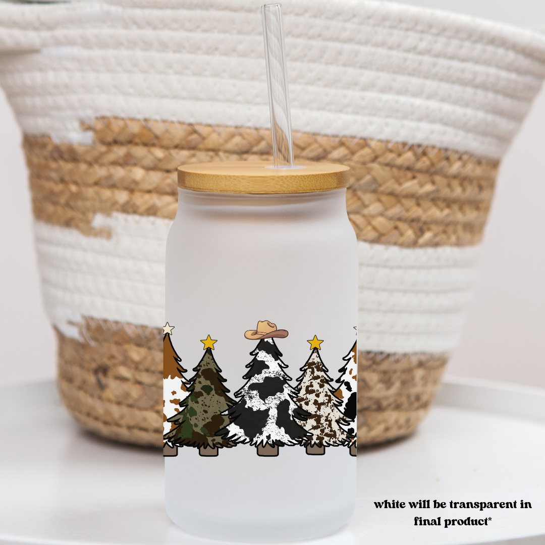 16 oz frosted glass can | christmas vibes (37 options)