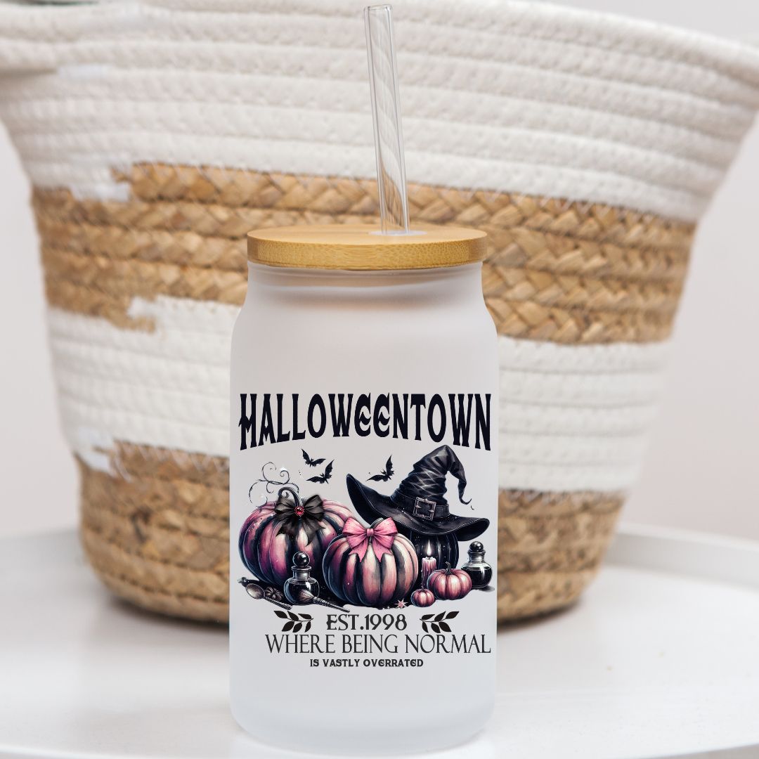 16 oz Frosted Glass Can | Pink Spooky (15 Options)