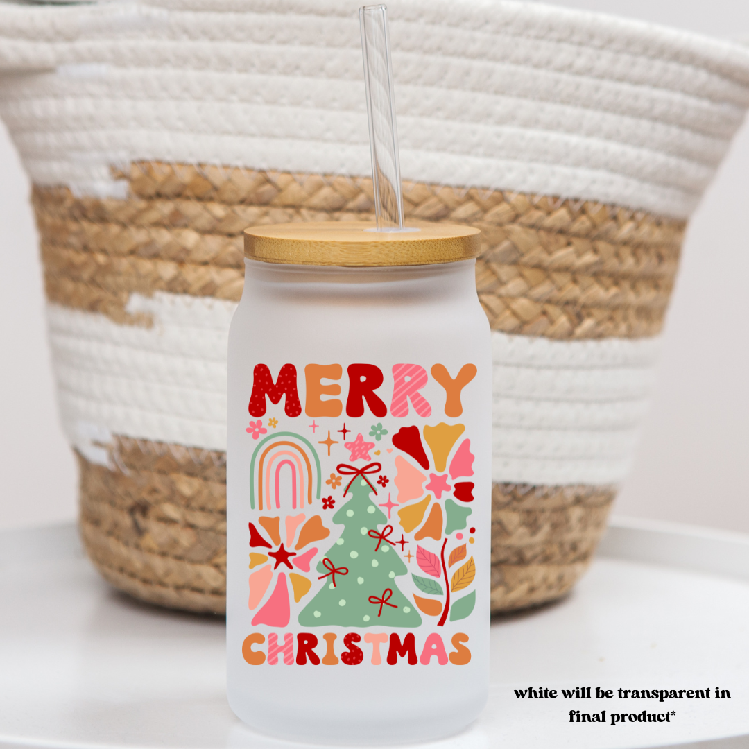 16 oz frosted glass can | christmas vibes (37 options)