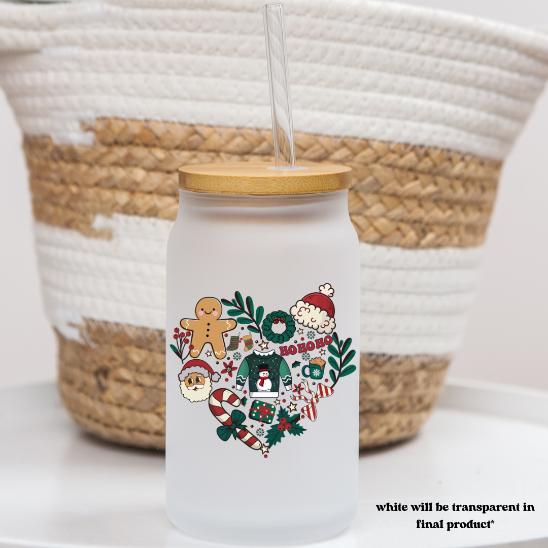 16 oz frosted glass can | christmas vibes (37 options)