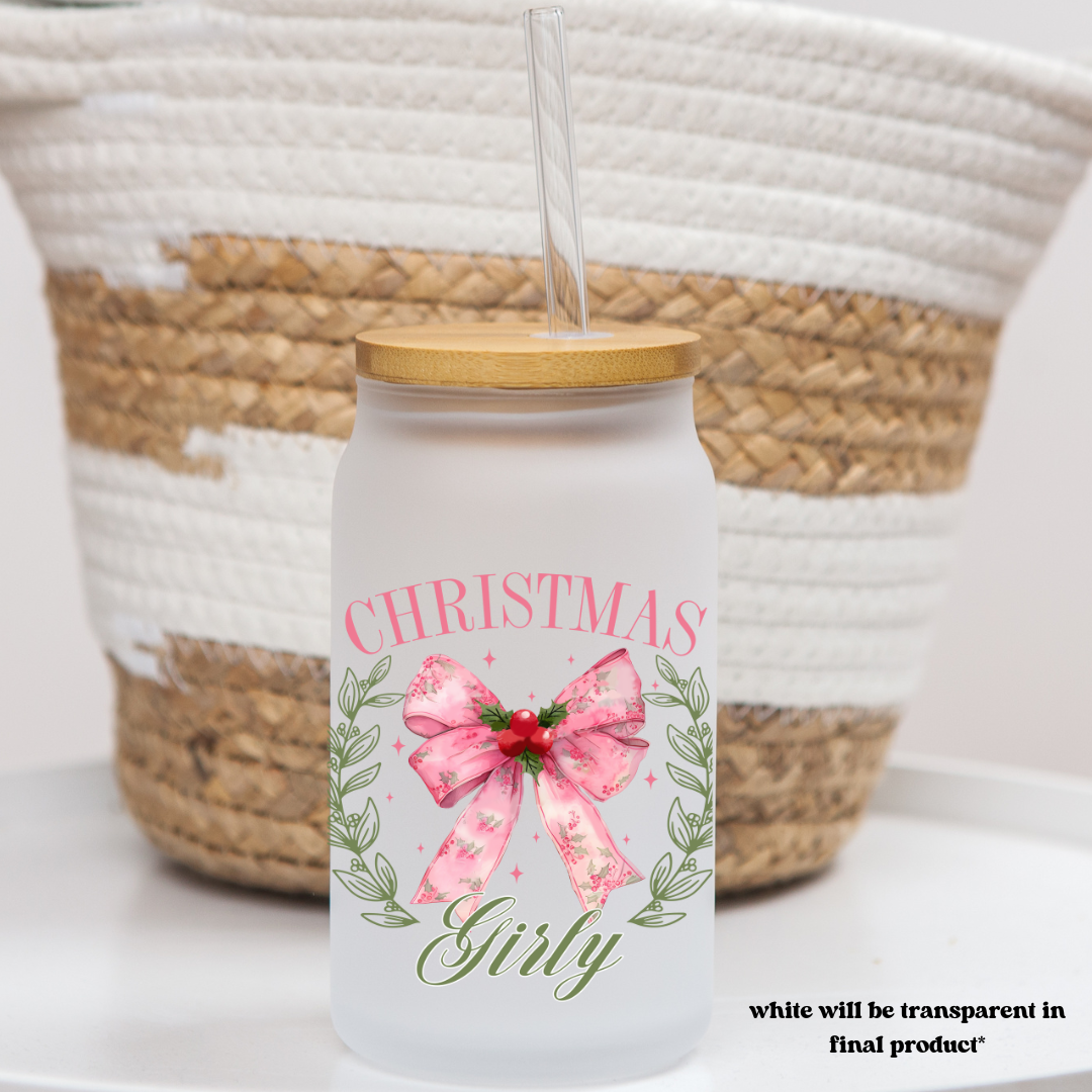 16 oz frosted glass can | christmas vibes (37 options)