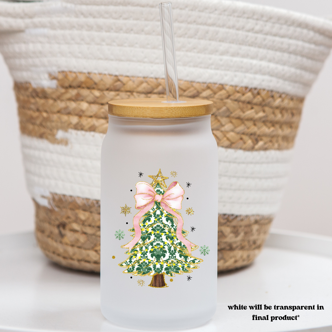 16 oz frosted glass can | christmas vibes (37 options)