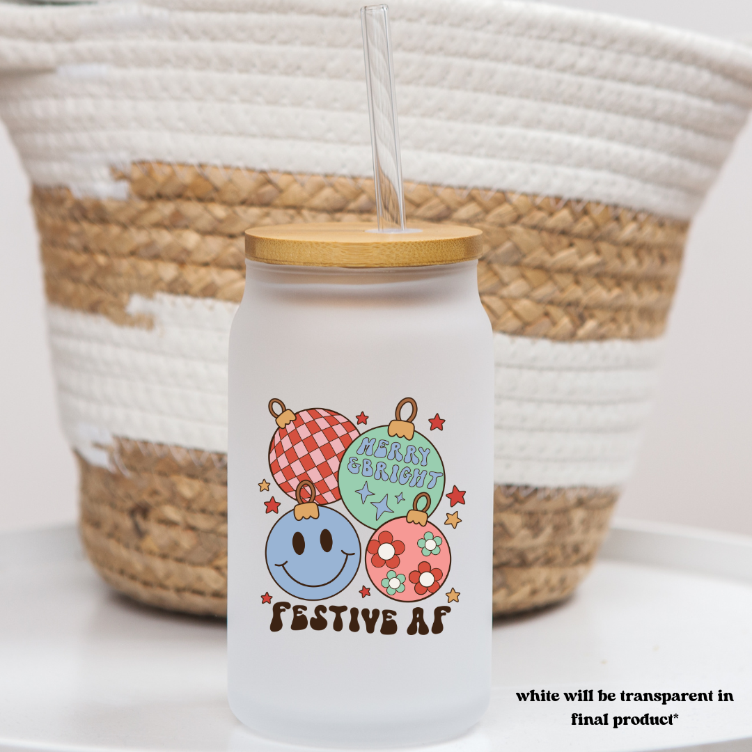 16 oz frosted glass can | christmas vibes (37 options)